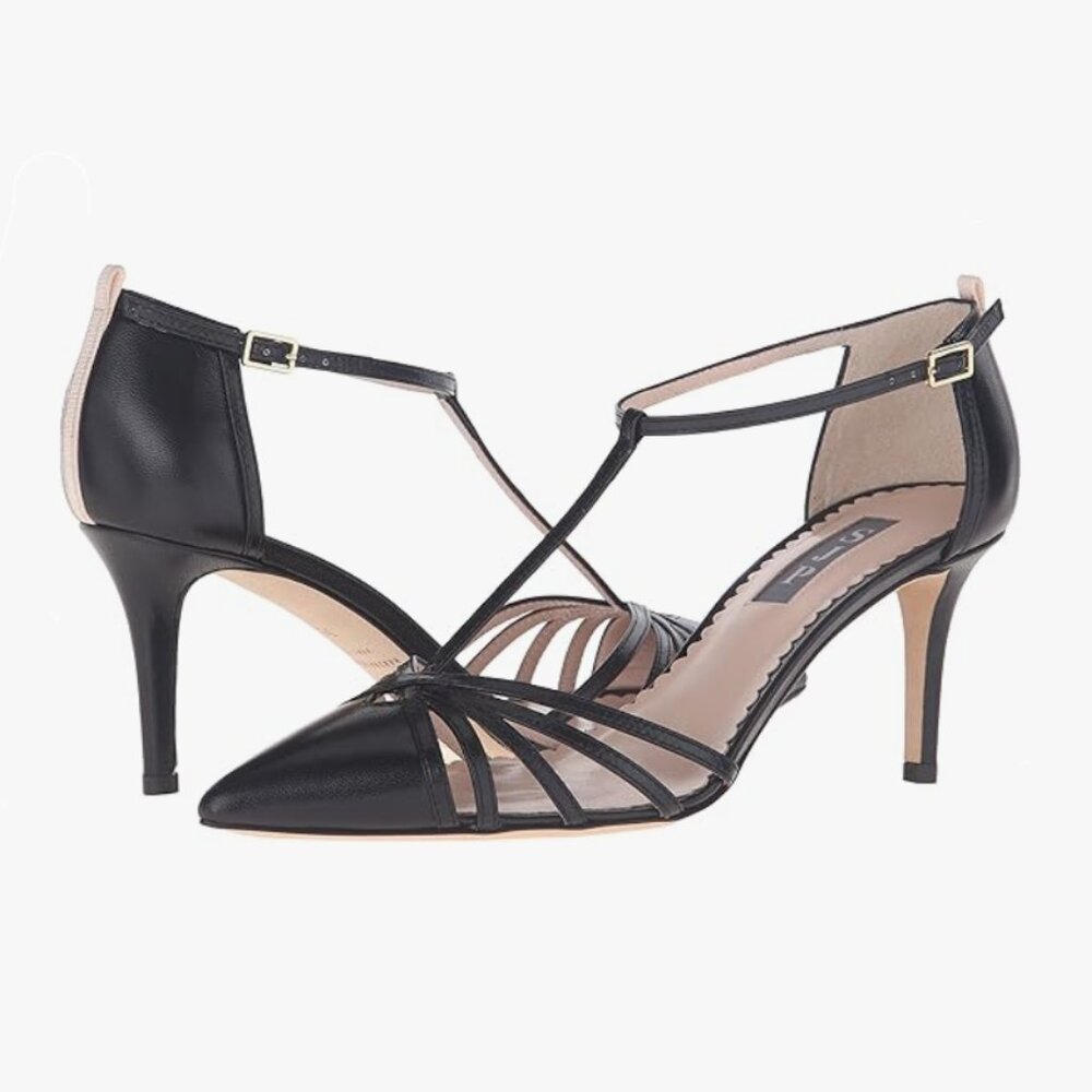 NIB SJP by Sarah Jessica Parker Carrie Black T-Strap Pumps EU 41.5 US 10.5 70mm